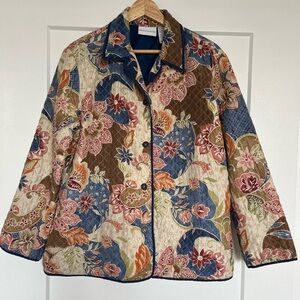 100% Silk Quilted Patchwork Jacket Floral Boho Cottagecore Size 12